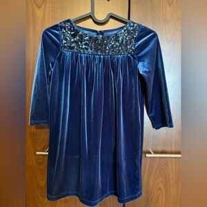 Sequin blue velour girls tunic dress. Size small, 7-8 Lands End
